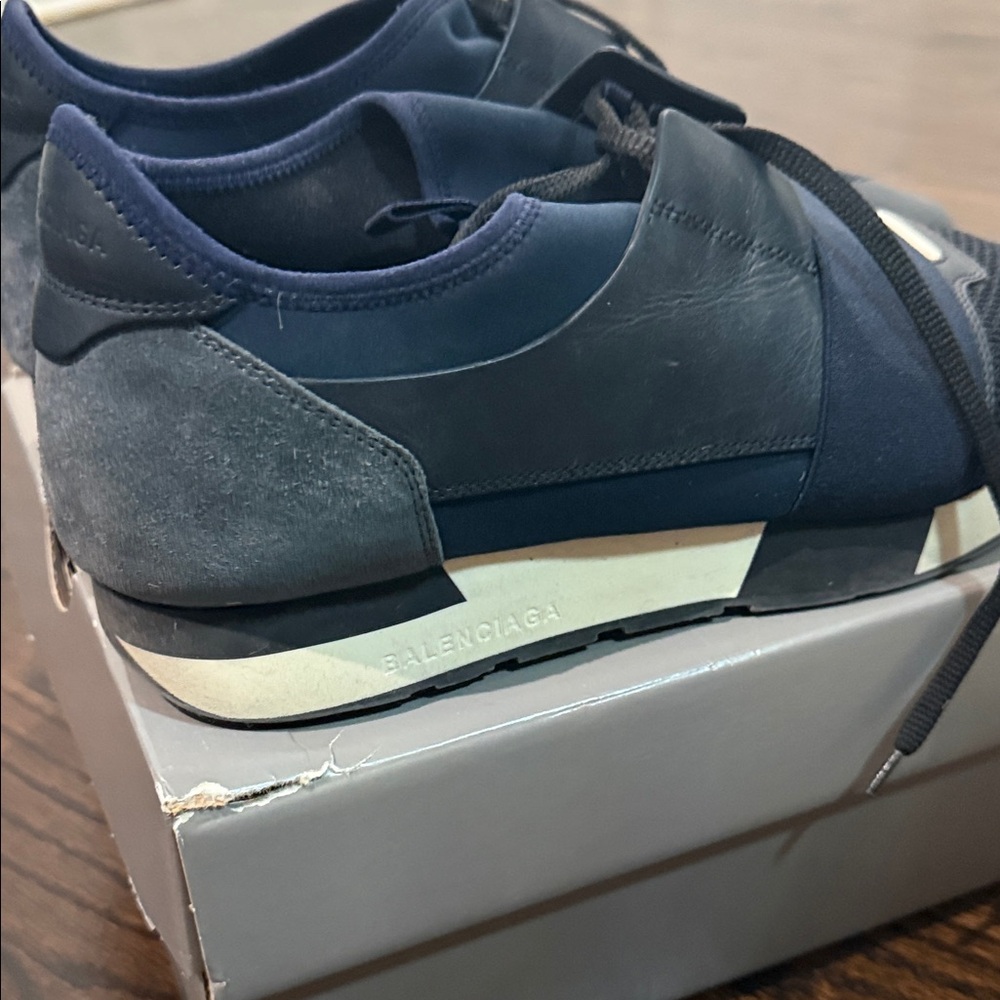 Balenciaga Men's Dark Blue and Gray Sneakers - Picture 6 of 7